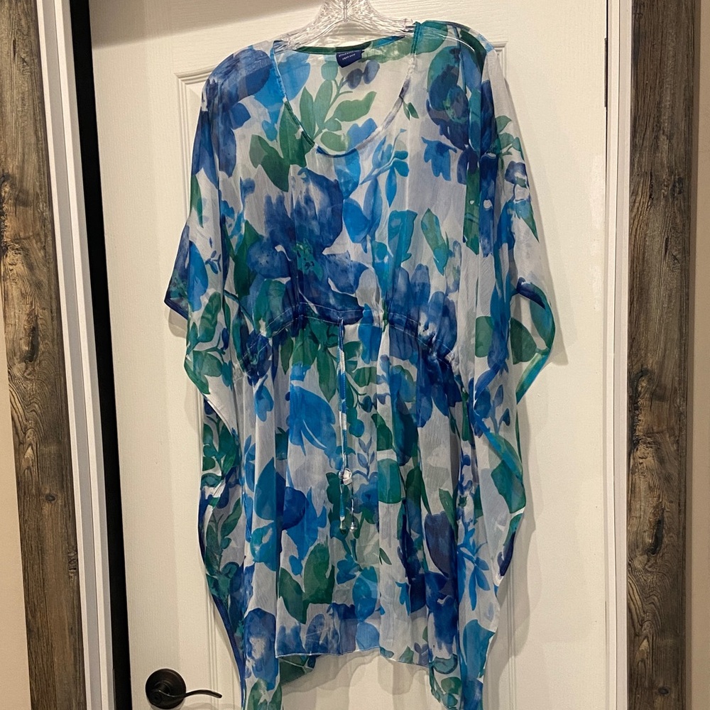 Sheer Floral Blue and Green Sheer coverup/Kaftan